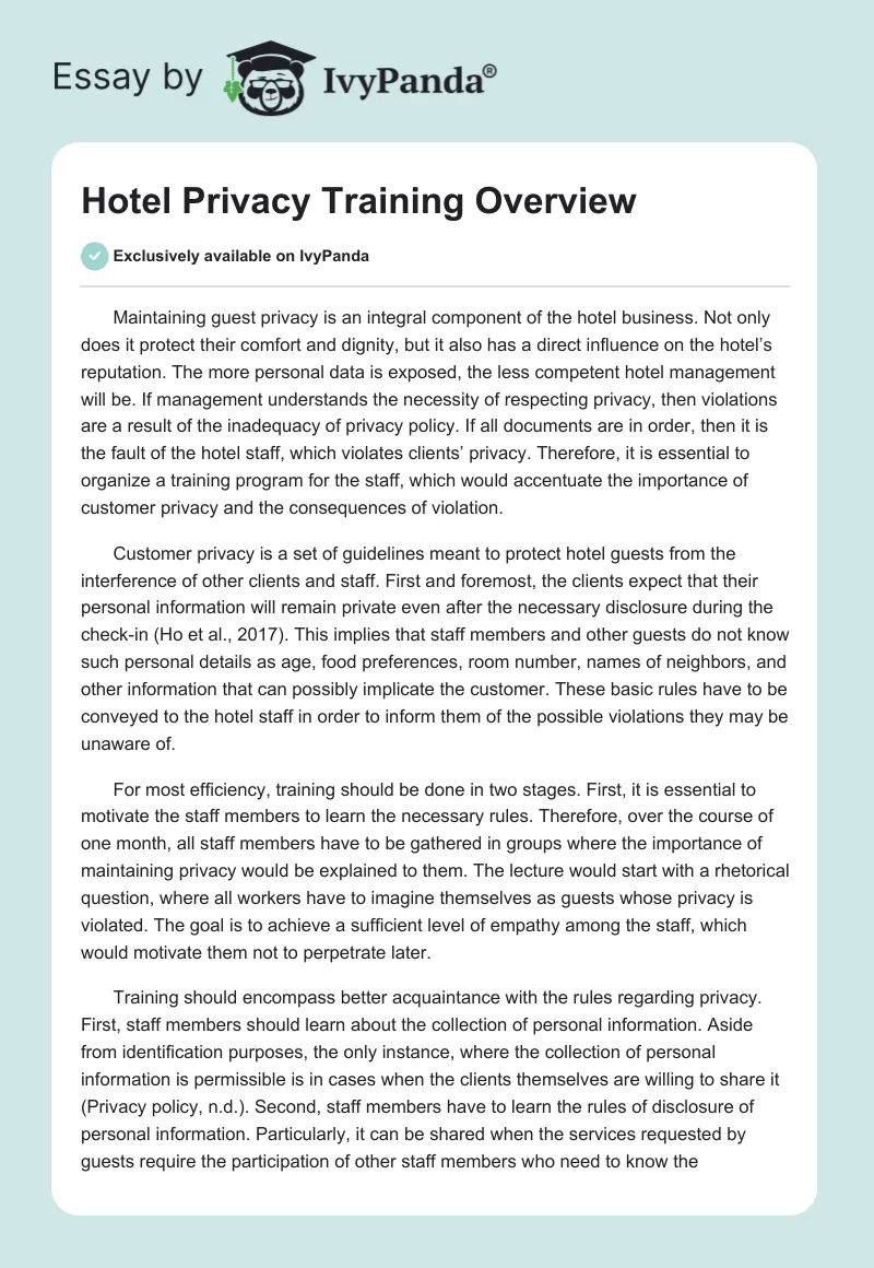 Hotel Privacy Training Overview. Page 1