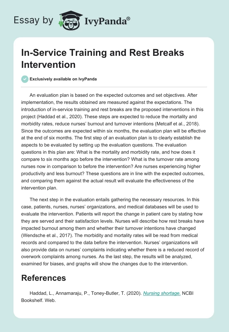 In-Service Training and Rest Breaks Intervention. Page 1