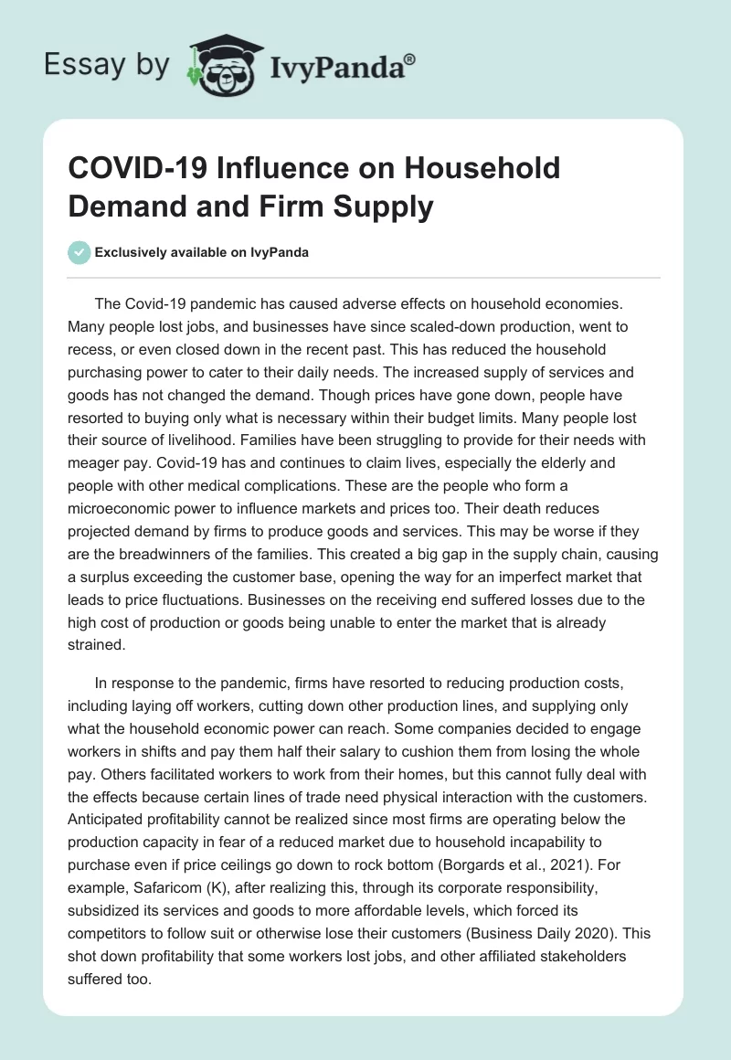 COVID-19 Influence on Household Demand and Firm Supply. Page 1