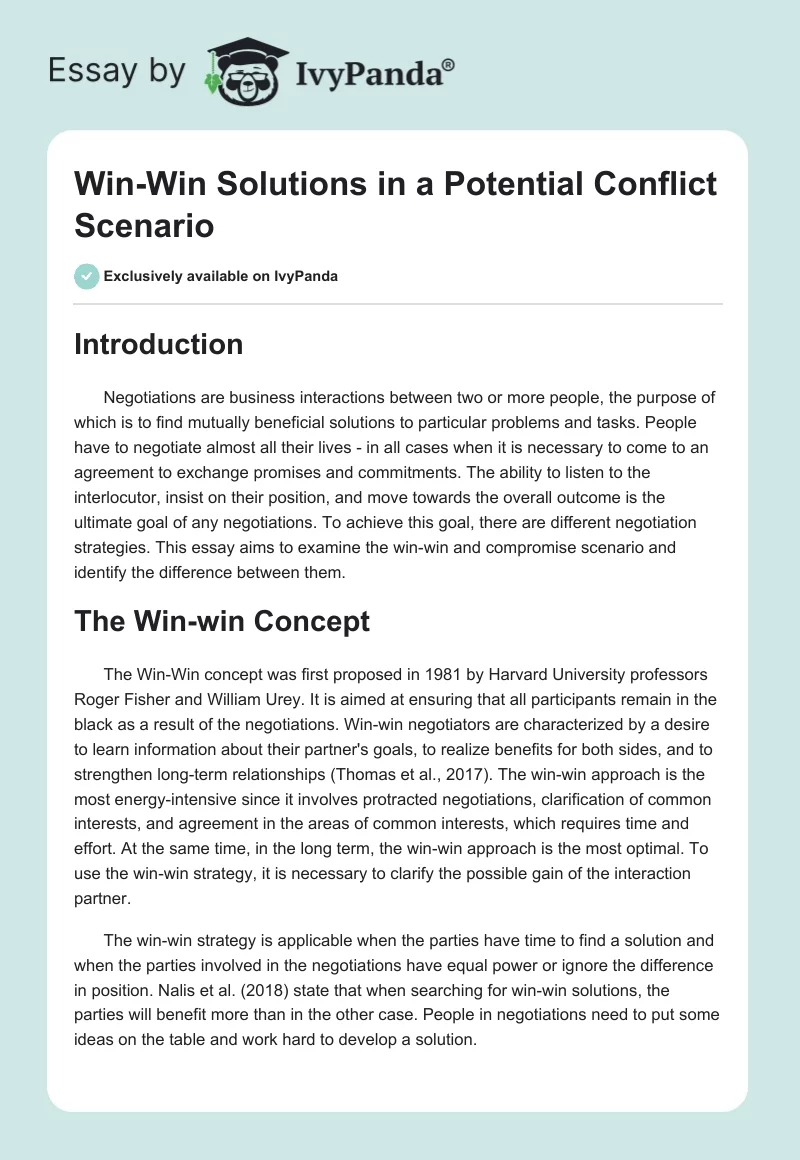Win-Win Solutions in a Potential Conflict Scenario. Page 1