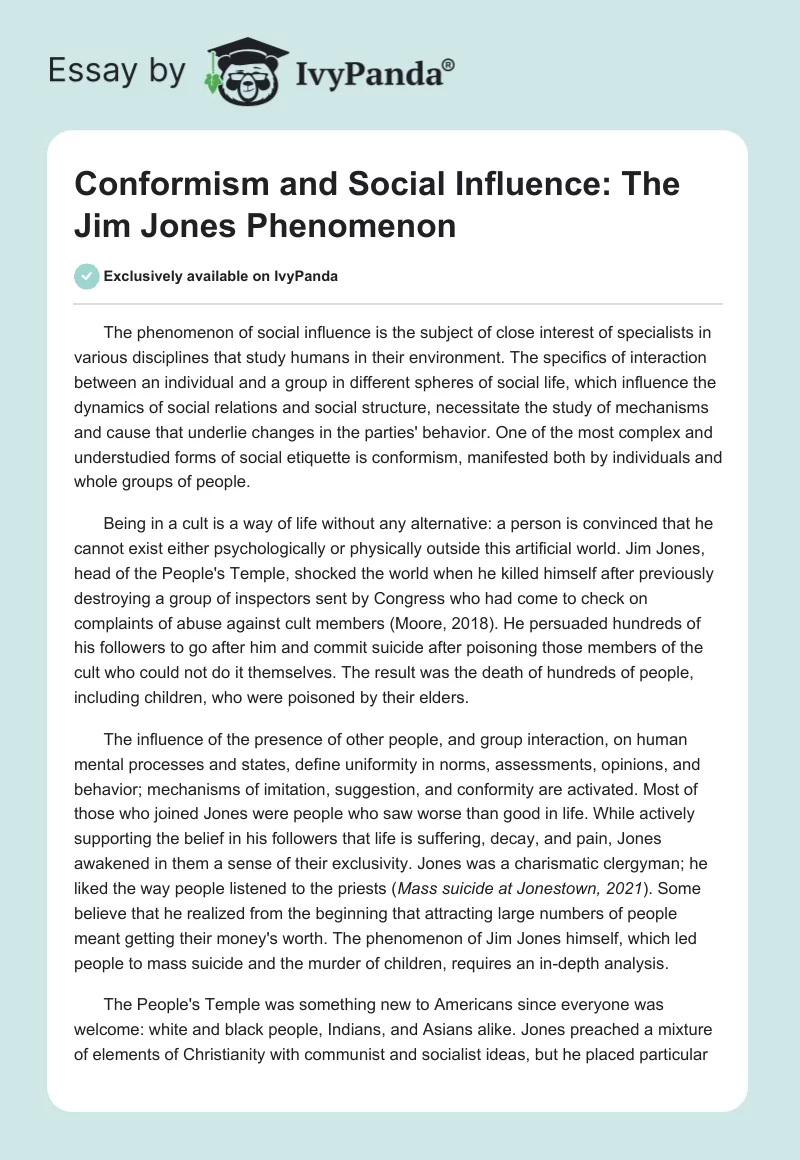 Conformism and Social Influence: The Jim Jones Phenomenon. Page 1