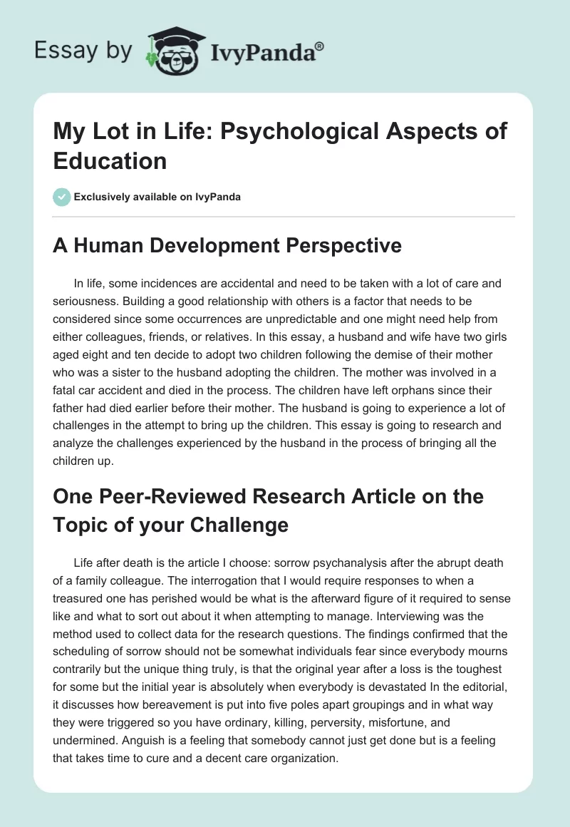 My Lot in Life: Psychological Aspects of Education. Page 1