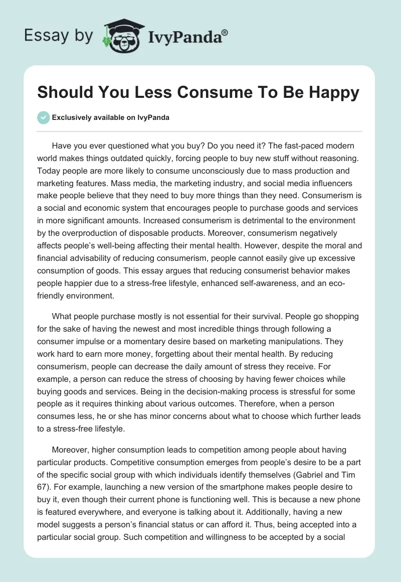 Should You Less Consume To Be Happy. Page 1