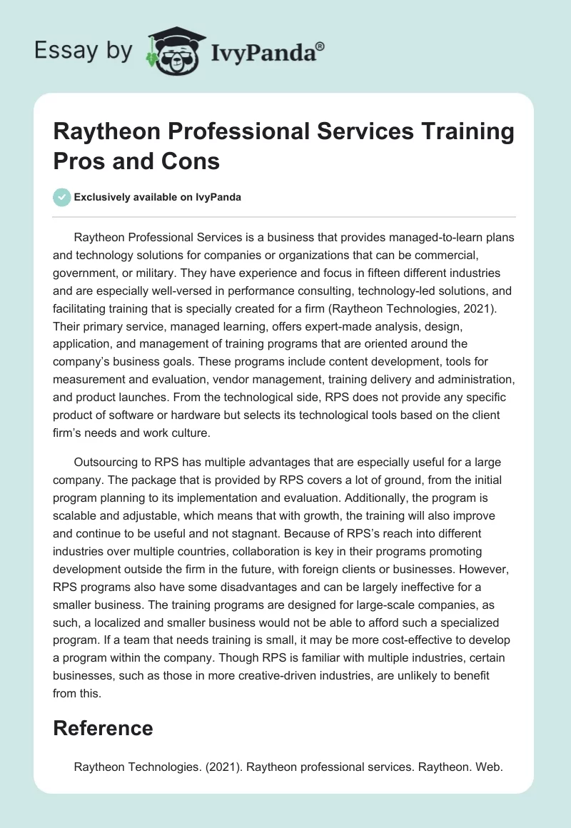 Raytheon Professional Services Training Pros and Cons. Page 1