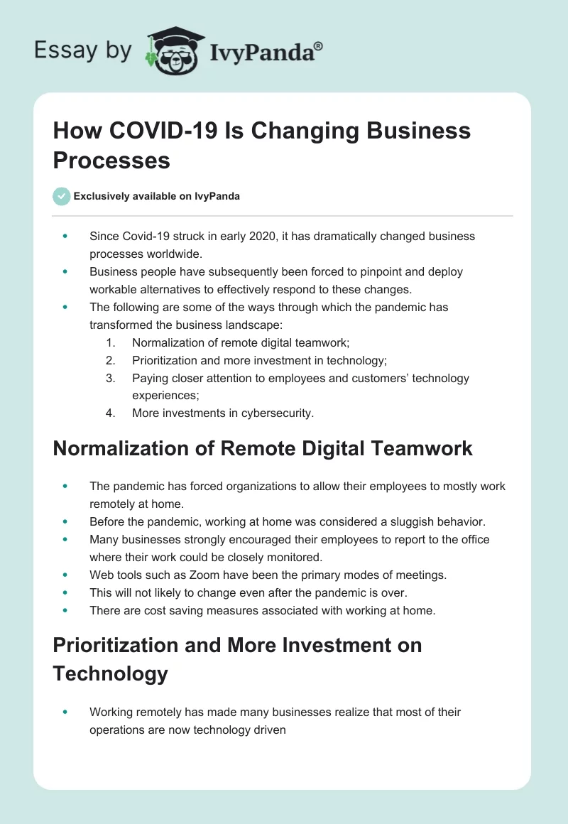 How COVID-19 Is Changing Business Processes. Page 1