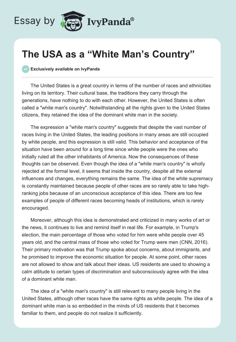 The USA as a “White Man’s Country”. Page 1