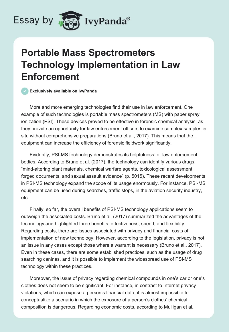 Portable Mass Spectrometers Technology Implementation in Law Enforcement. Page 1