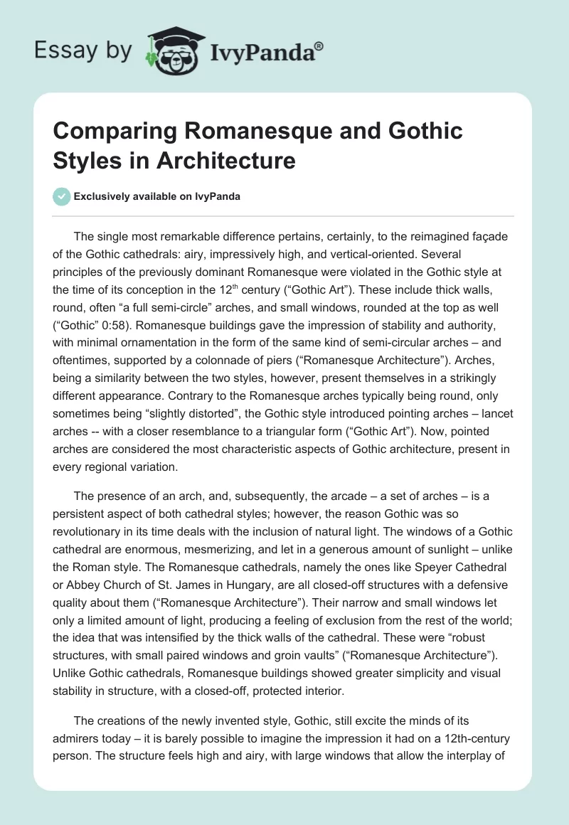 Comparing Romanesque and Gothic Styles in Architecture. Page 1
