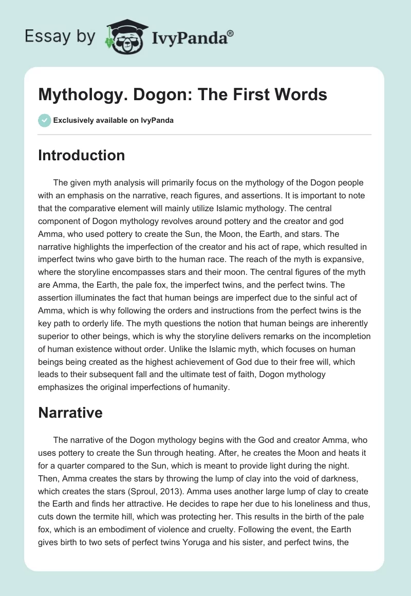 Mythology. Dogon: The First Words. Page 1