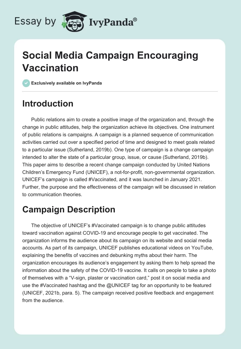 Social Media Campaign Encouraging Vaccination. Page 1