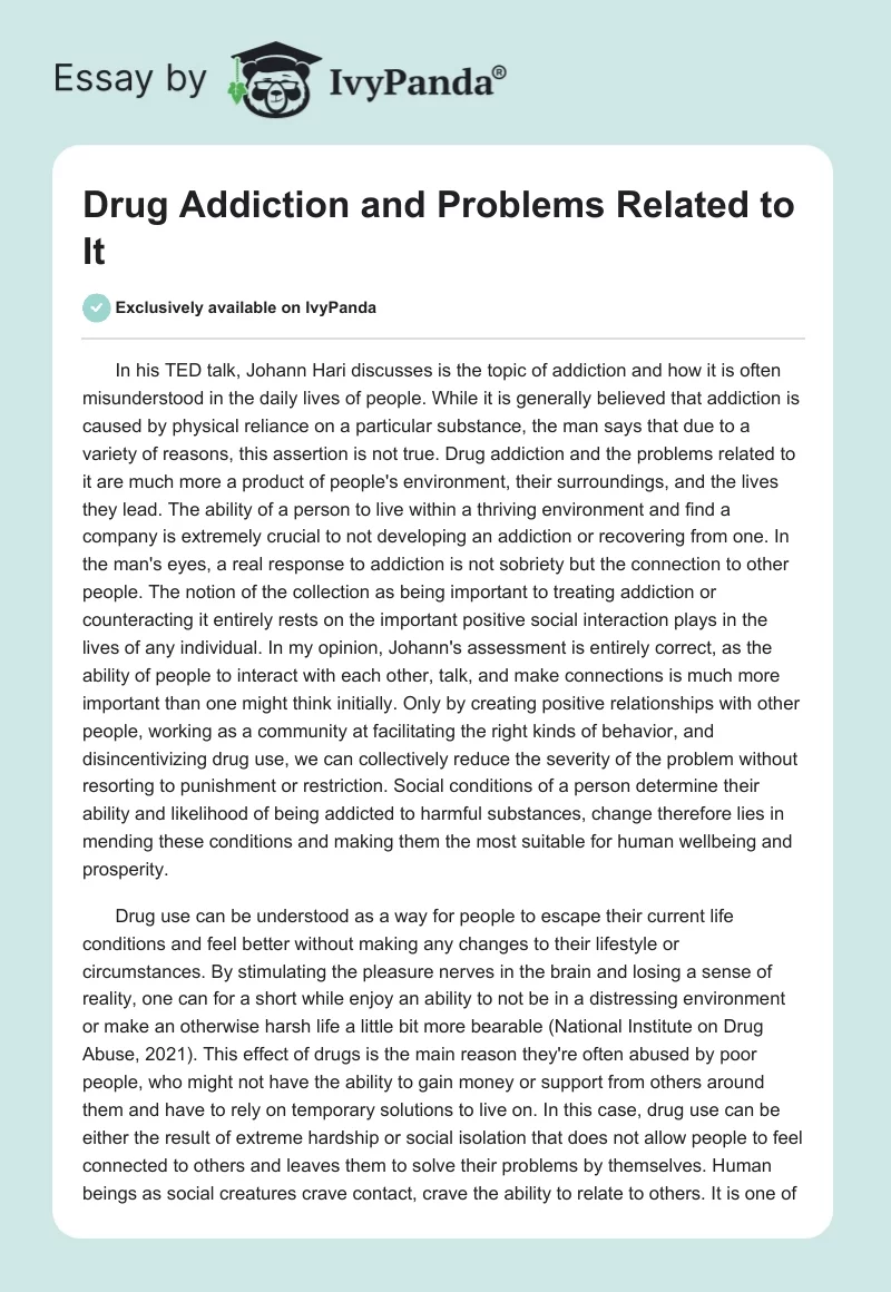 Drug Addiction and Problems Related to It. Page 1