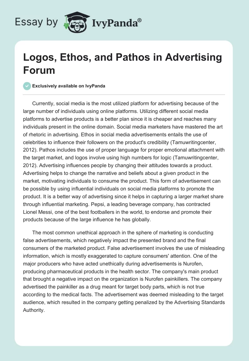 Logos, Ethos, and Pathos in Advertising Forum. Page 1