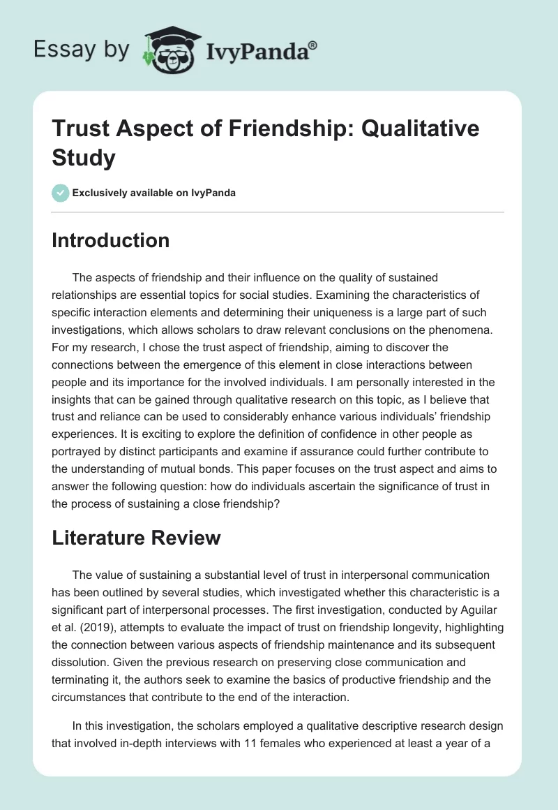 Trust Aspect of Friendship: Qualitative Study. Page 1