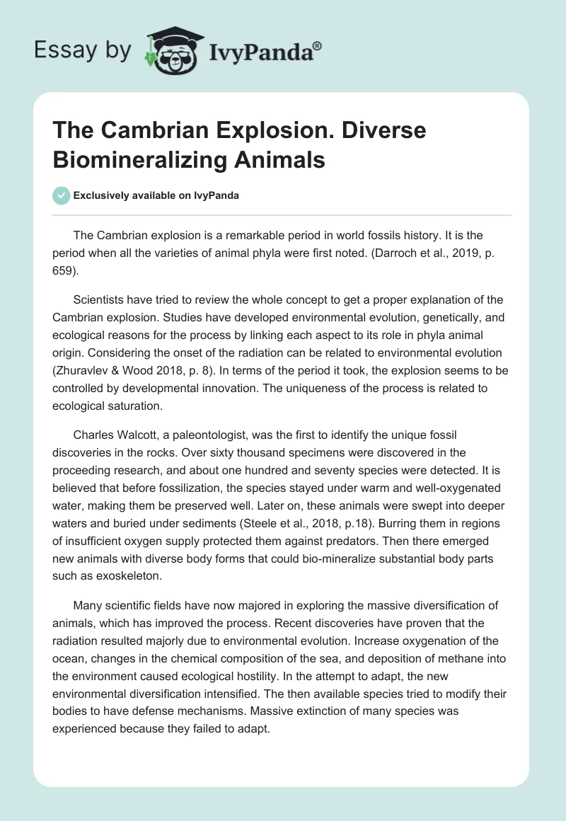 The Cambrian Explosion. Diverse Biomineralizing Animals. Page 1