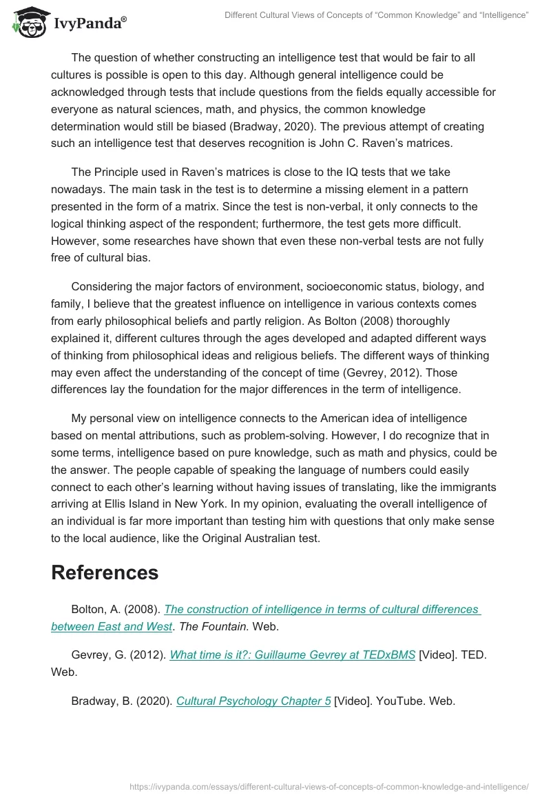 Different Cultural Views of Concepts of “Common Knowledge” and “Intelligence”. Page 2
