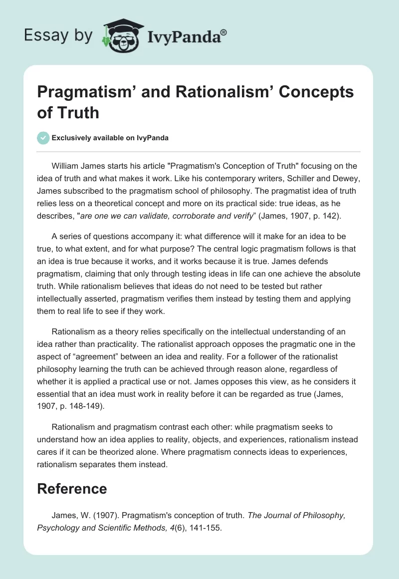 Pragmatism’ and Rationalism’ Concepts of Truth. Page 1