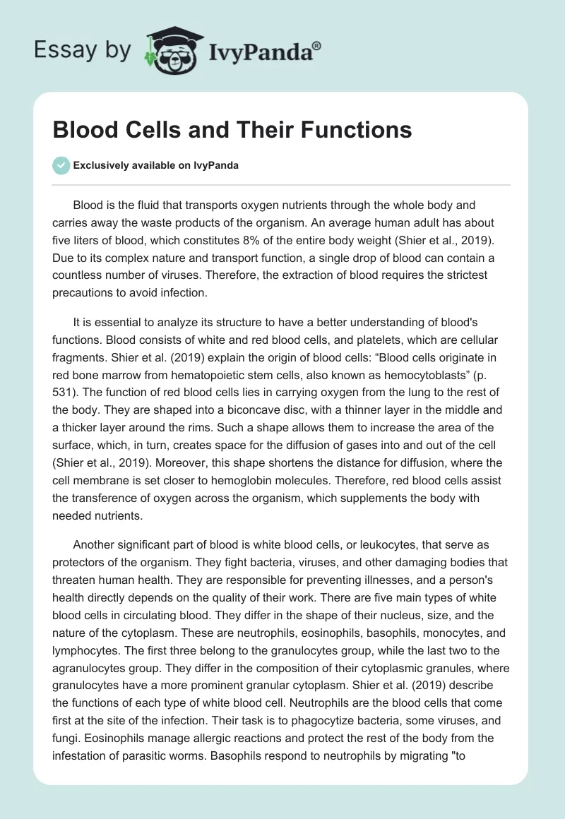 Blood Cells and Their Functions. Page 1