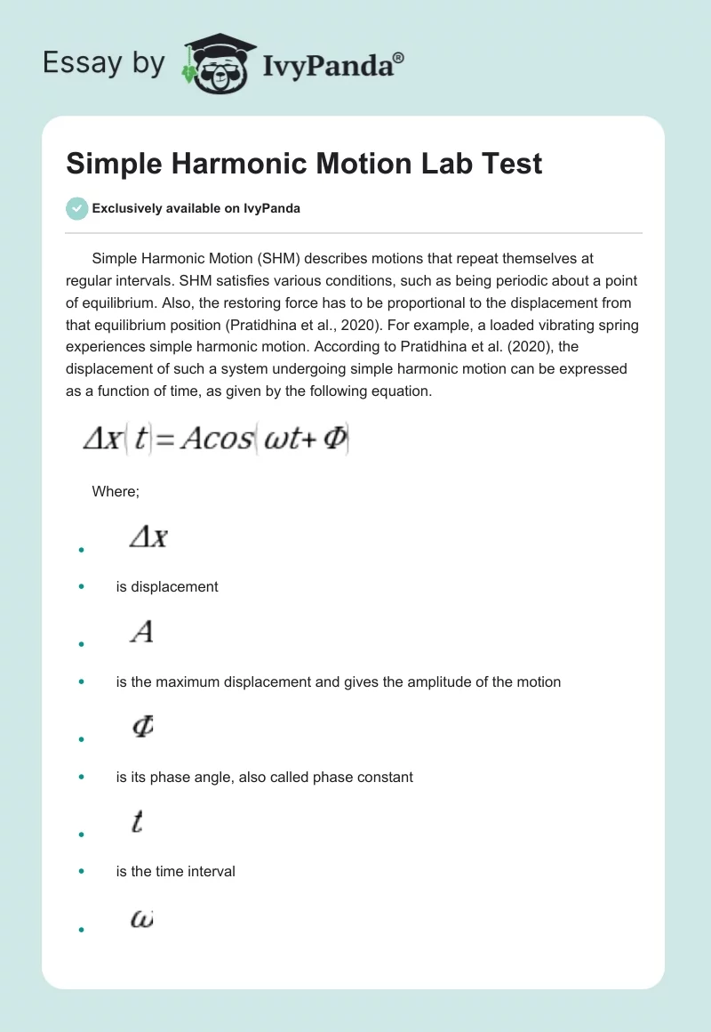 Simple Harmonic Motion Lab Test. Page 1