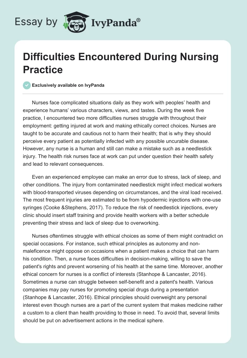 Difficulties Encountered During Nursing Practice. Page 1