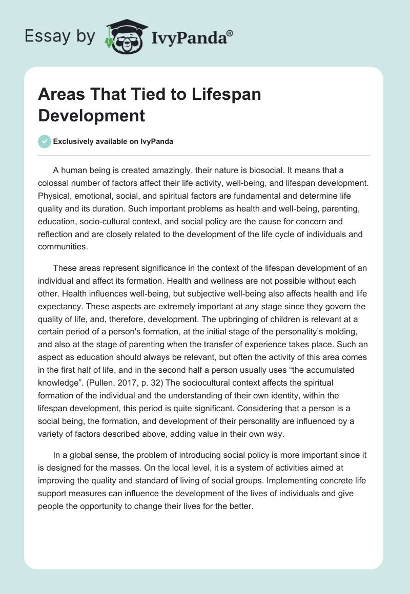 Areas That Tied to Lifespan Development. Page 1
