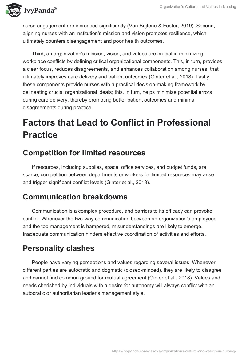 Organization’s Culture and Values in Nursing. Page 2