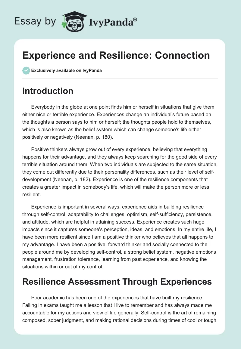Experience and Resilience: Connection. Page 1