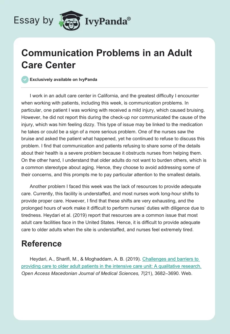 Communication Problems in an Adult Care Center. Page 1