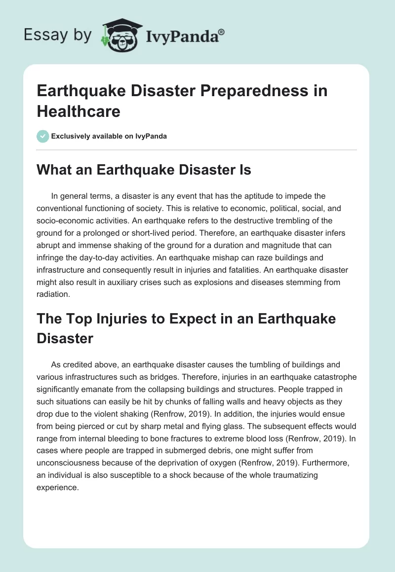 Earthquake Disaster Preparedness in Healthcare. Page 1