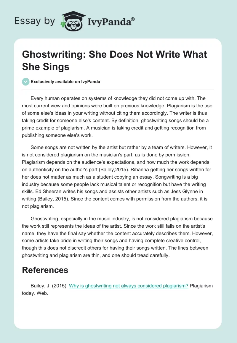 Ghostwriting: She Does Not Write What She Sings. Page 1