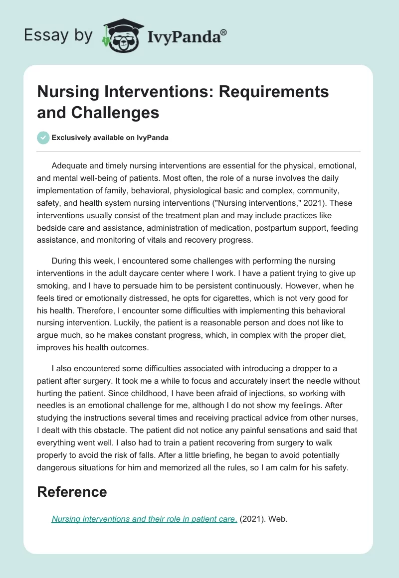 Nursing Interventions: Requirements and Challenges. Page 1
