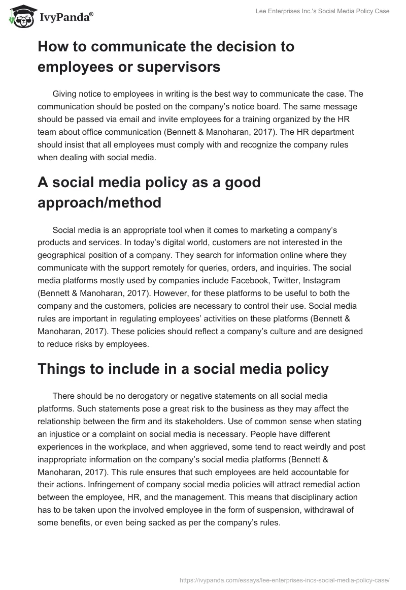 Lee Enterprises Inc.'s Social Media Policy Case. Page 4