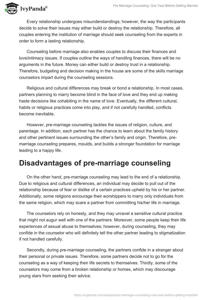 Pre Marriage Counseling: One Year Before Getting Married. Page 2