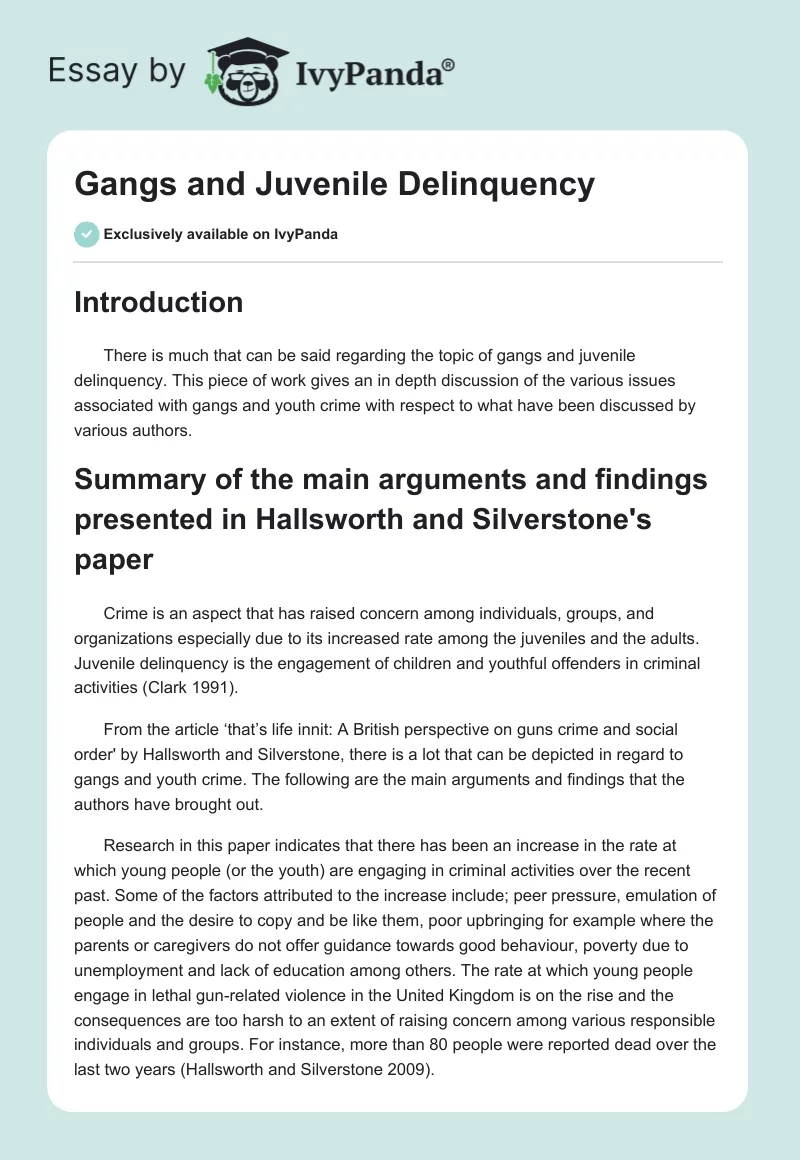 Gangs and Juvenile Delinquency. Page 1