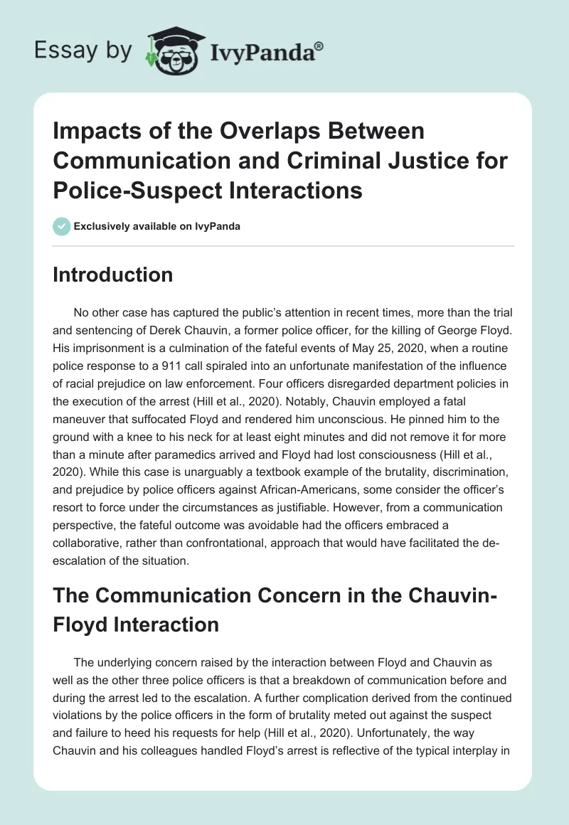 Impacts of the Overlaps Between Communication and Criminal Justice for Police-Suspect Interactions. Page 1