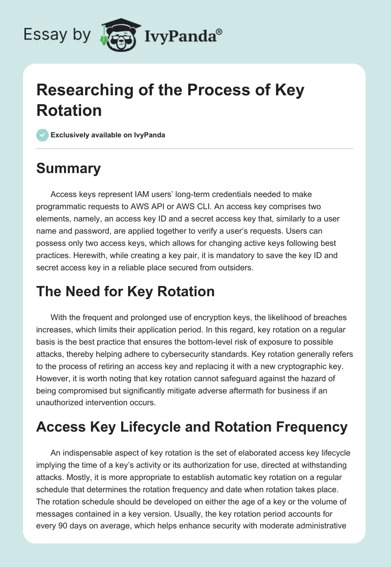 Researching of the Process of Key Rotation. Page 1