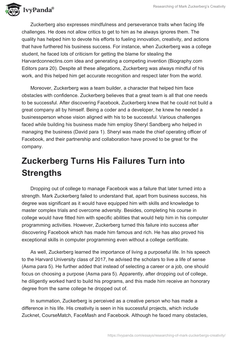 Researching of Mark Zuckerberg’s Creativity. Page 3