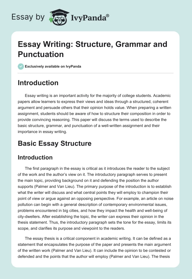Essay Writing: Structure, Grammar and Punctuation. Page 1