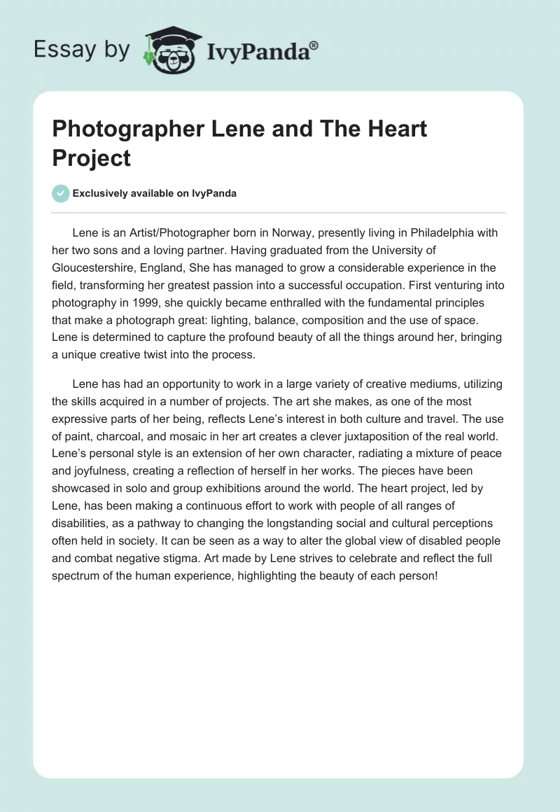 Photographer Lene and The Heart Project. Page 1