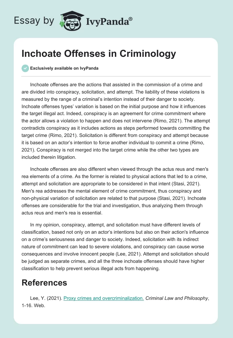 Inchoate Offenses in Criminology. Page 1
