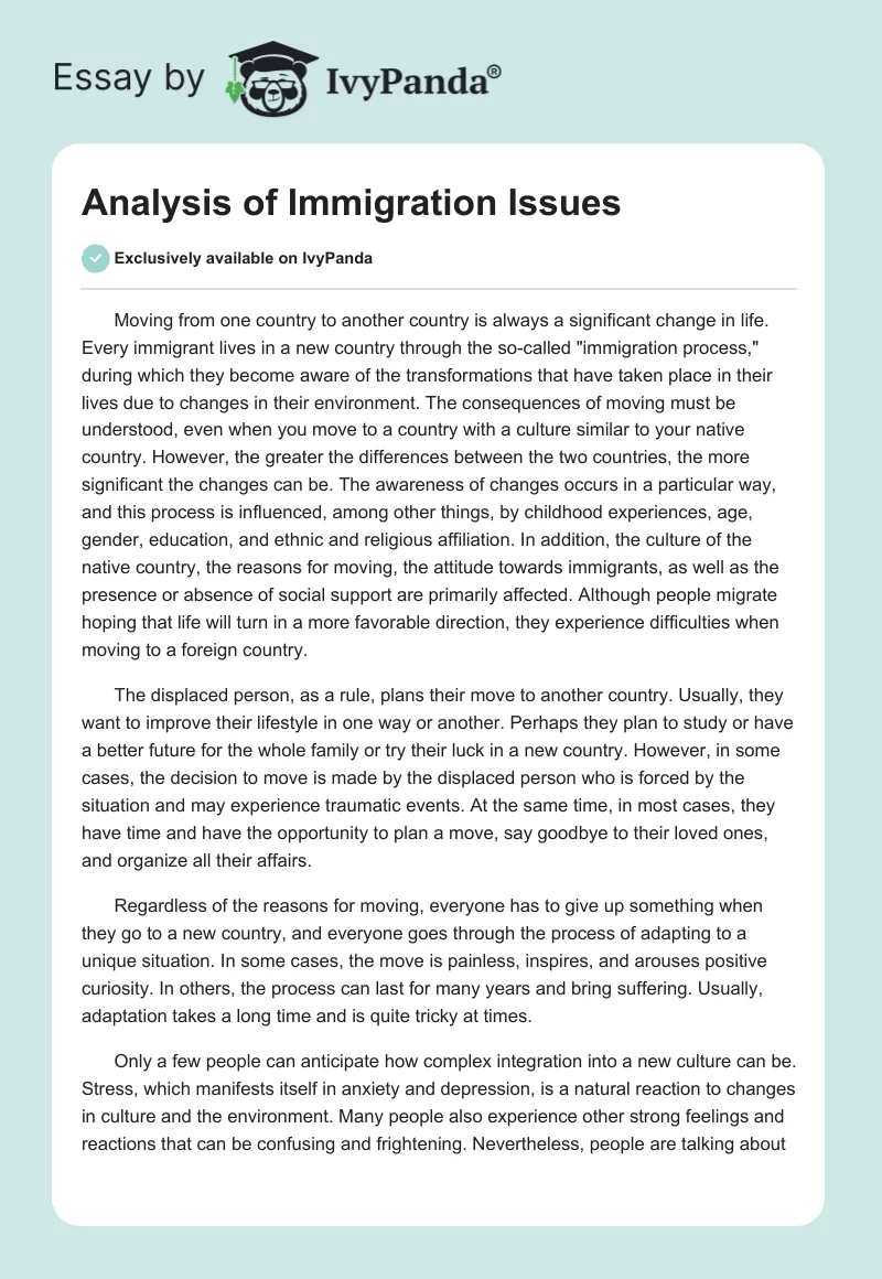 Analysis of Immigration Issues. Page 1