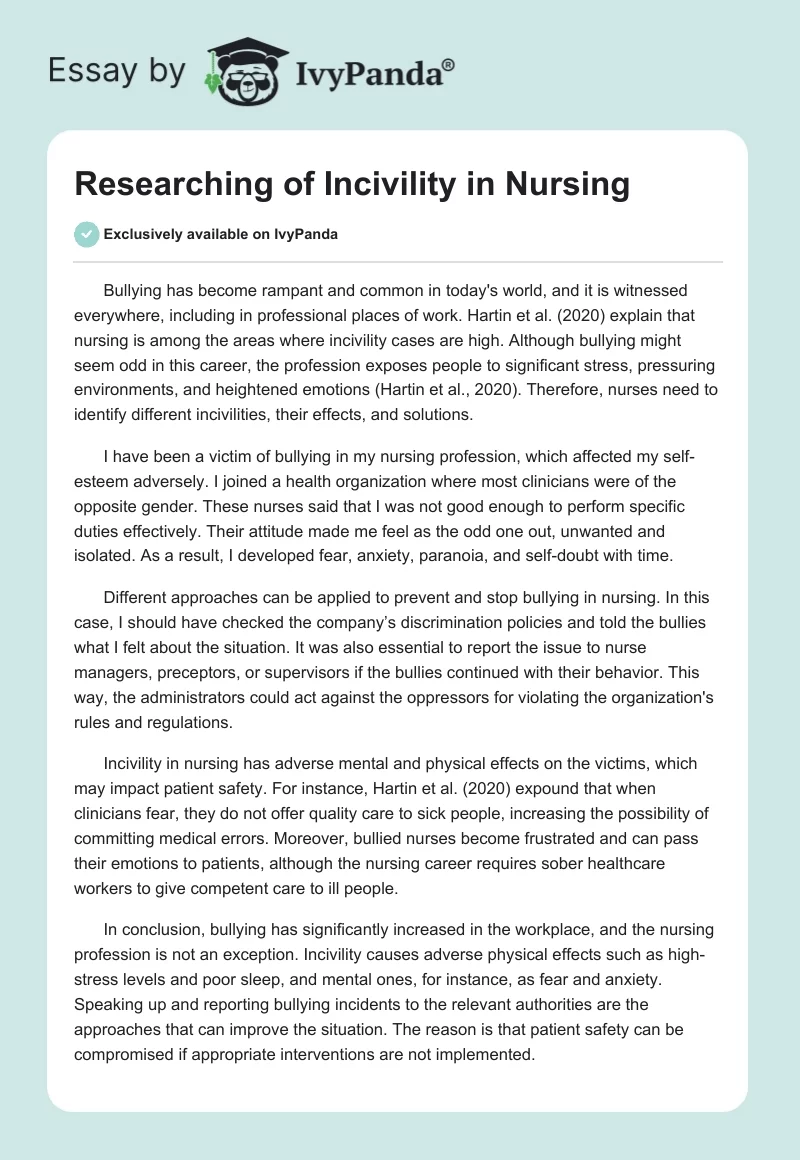 Researching of Incivility in Nursing. Page 1