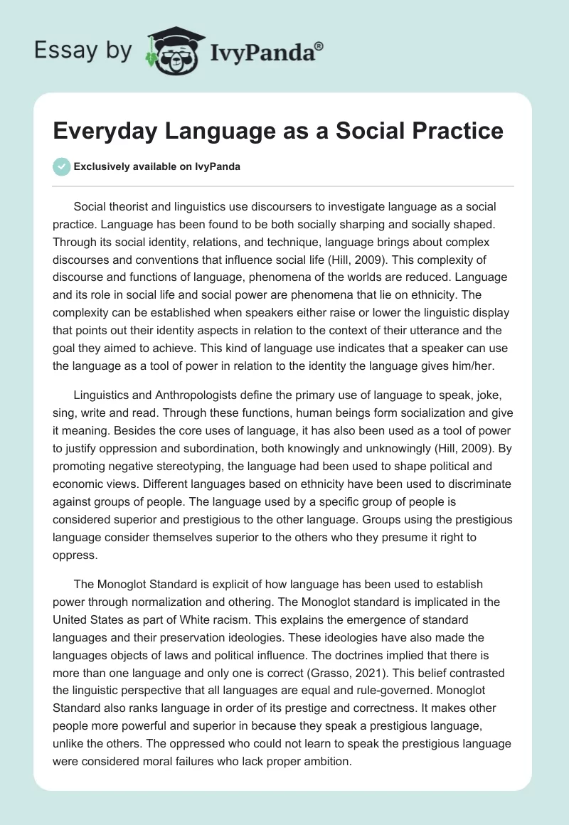 Everyday Language as a Social Practice. Page 1