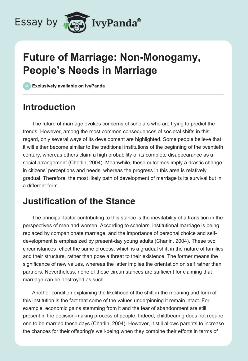 Future of Marriage: Non-Monogamy, People’s Needs in Marriage. Page 1
