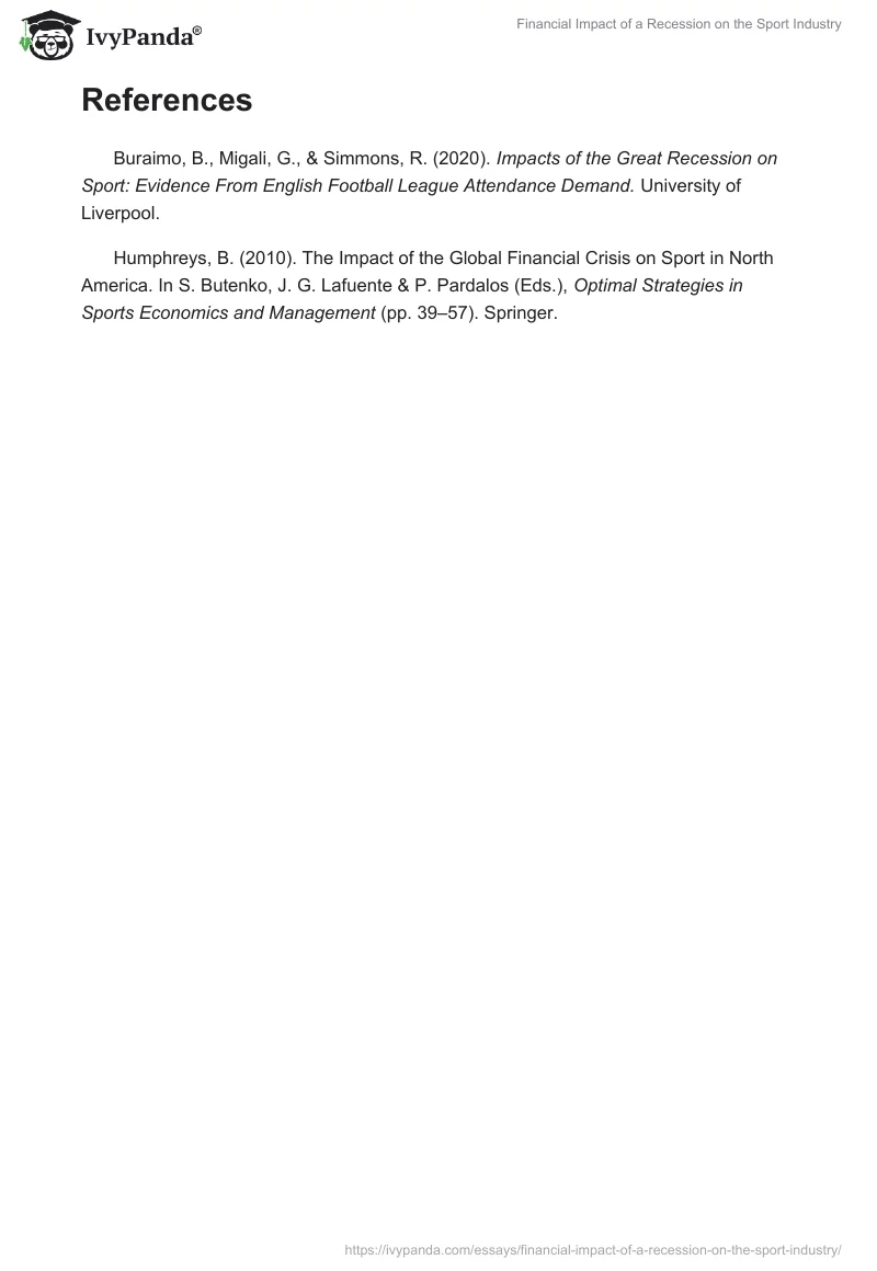Financial Impact of a Recession on the Sport Industry. Page 2