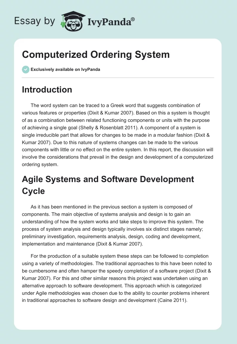 Computerized Ordering System. Page 1