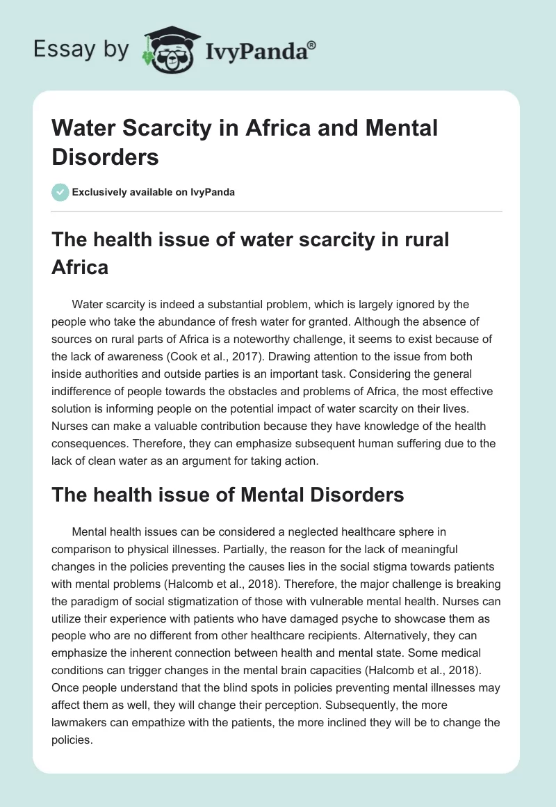 Water Scarcity in Africa and Mental Disorders. Page 1