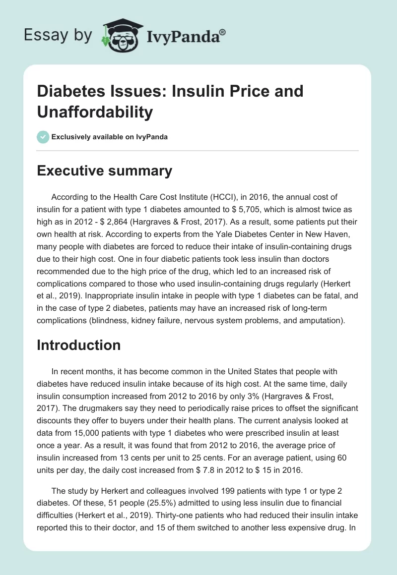 Diabetes Issues: Insulin Price and Unaffordability. Page 1