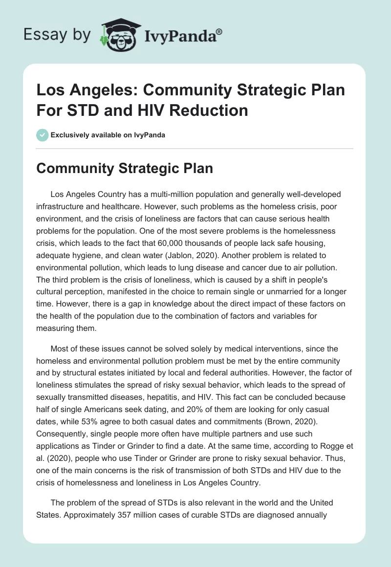 Los Angeles: Community Strategic Plan For STD and HIV Reduction. Page 1