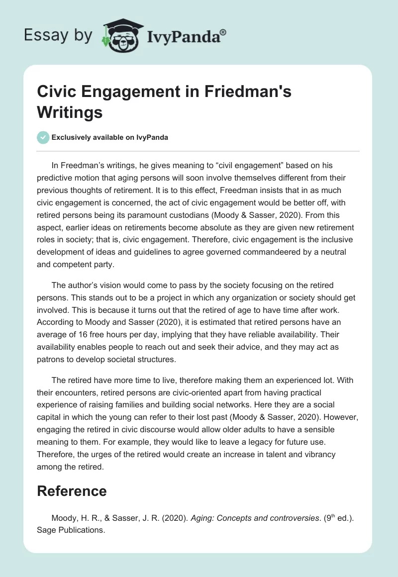 Civic Engagement in Friedman's Writings. Page 1