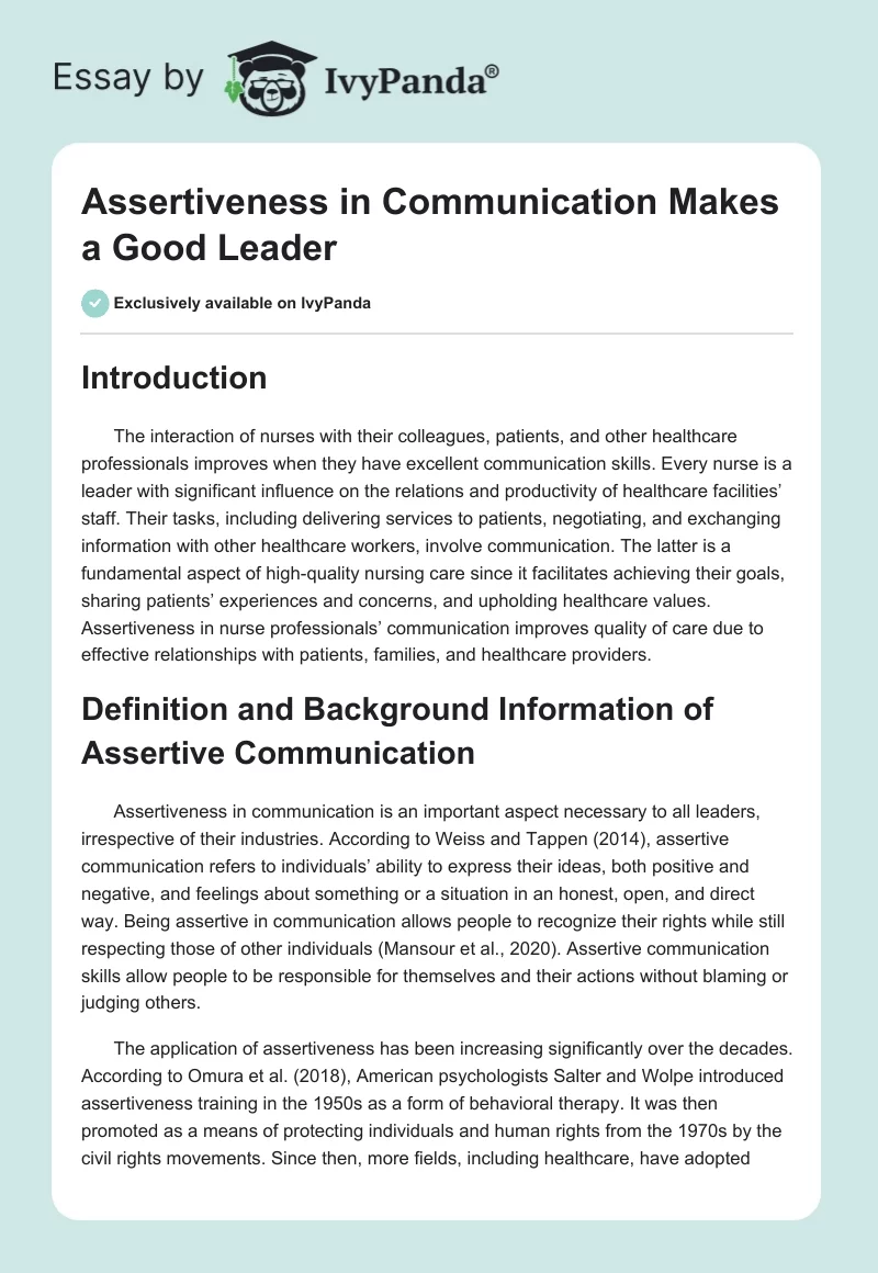 Assertiveness in Communication Makes a Good Leader. Page 1